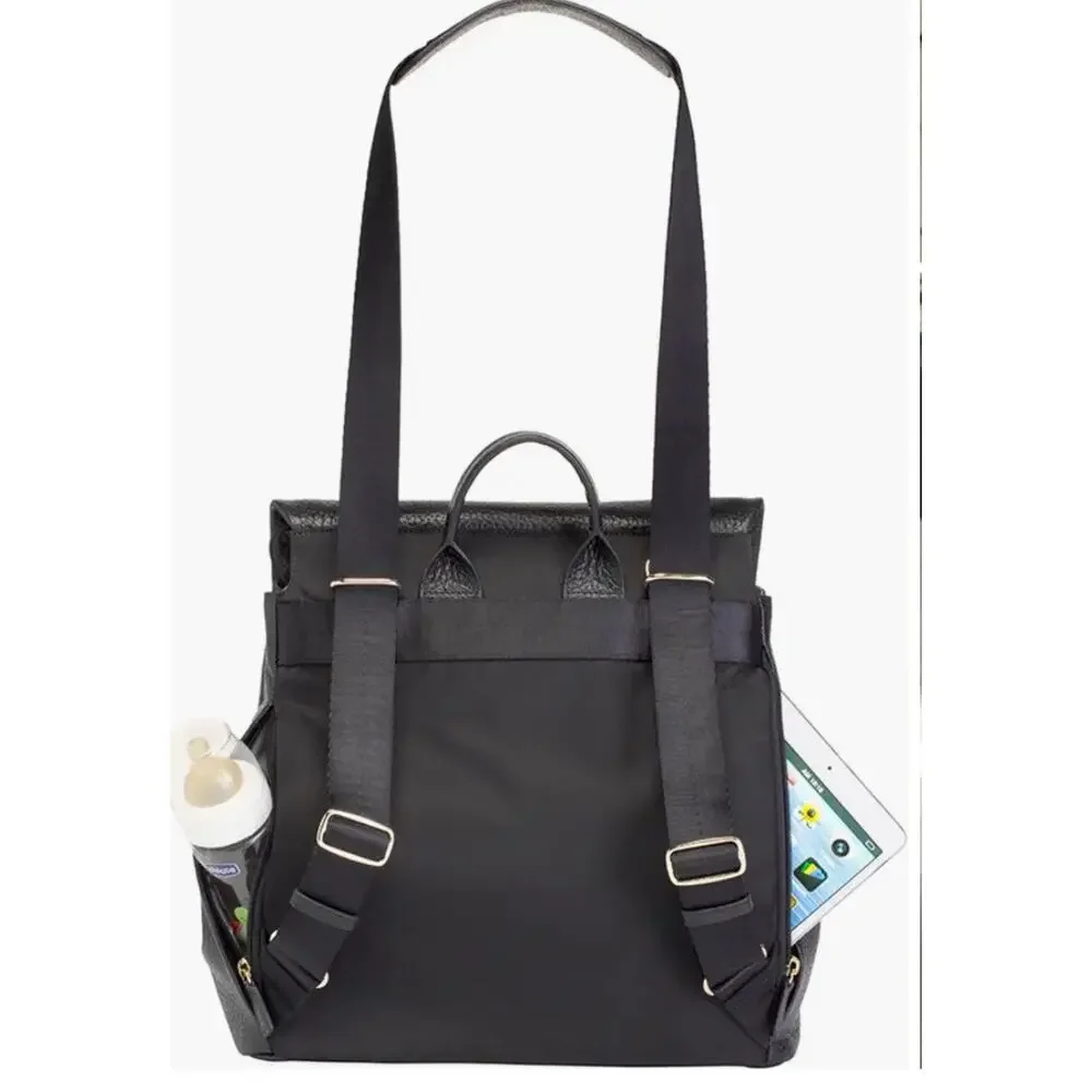 Storksak Black Leather Baby Backpack Diaper Bag